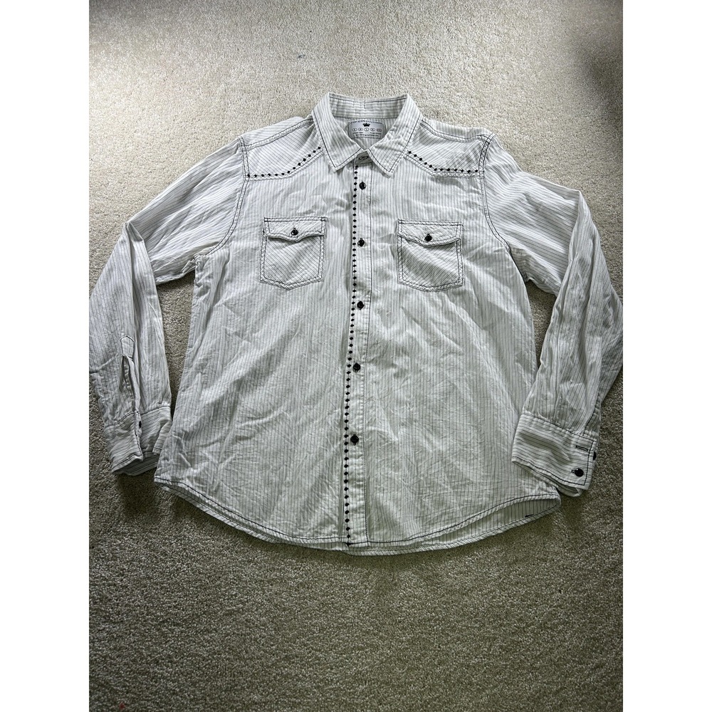 Pop‎ Icon Clothing Shirt Mens 2XL White Black Pinstripe Button Down Long Sleeve